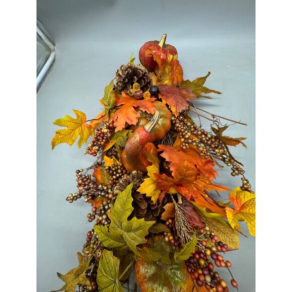 Autumn Harvest Artificial Swag With Pumpkins & Pinecones wall or door hanging - Picture 3 of 7